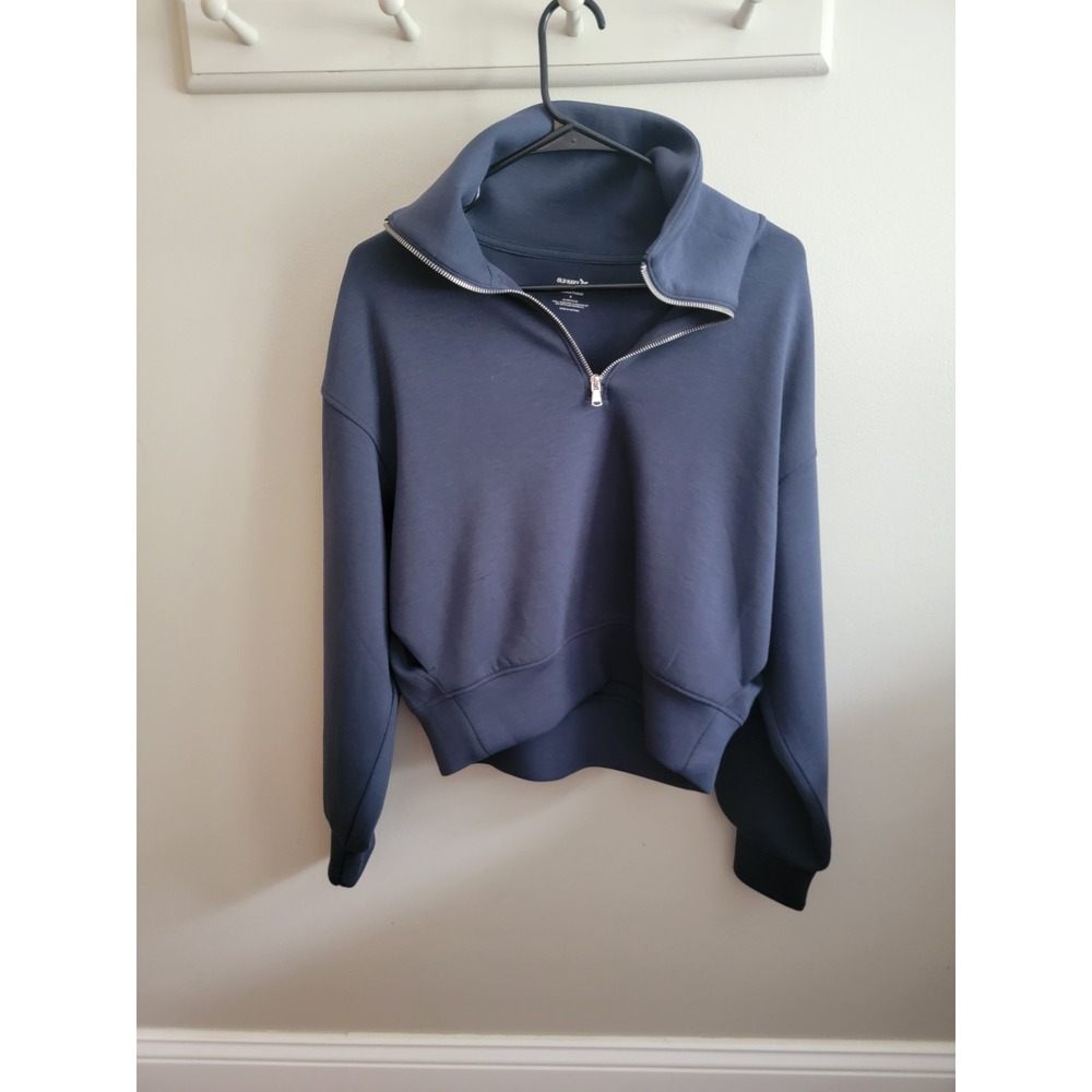 Old Navy Women's S Navy Active Bounce Fleece Quarter Zip Pullover Athleisure EUC